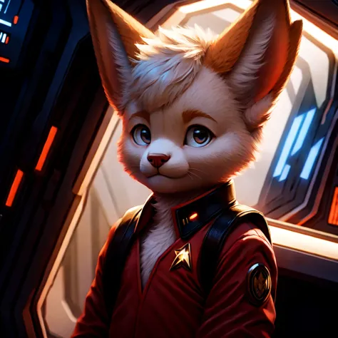 ( detailed face,  detailed background ,  detailed body ), (realistic,photorealistic,photo-realistic:1.37) 
Ein cutees kleines Kind, cute, blue skin,  white hair, in a Star Trek spaceship, he is wearing a red uniform,