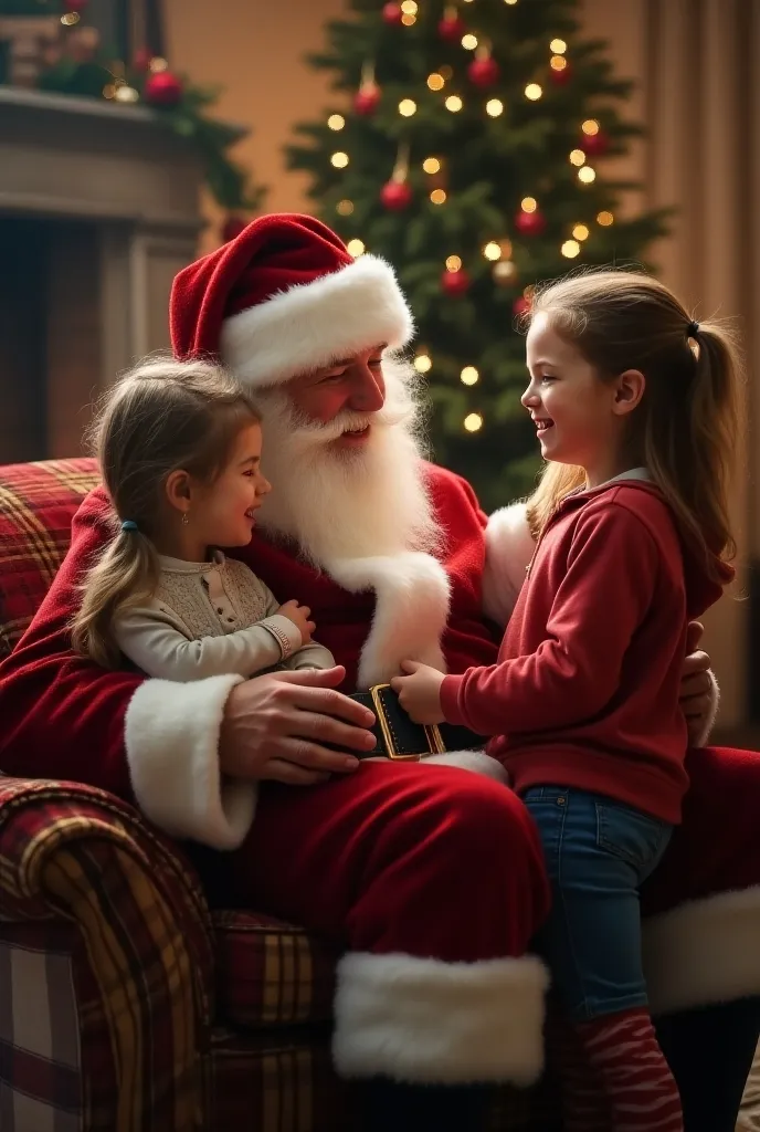  best quality、 high definition 、(High image quality:1.2)、masterpiece、 detailed background、Realistic、 RAW Photos、 The girl and brother are overjoyed and say thank Santa、The two seem to be having fun、 very cute