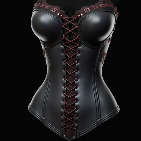  corset with a futuristic design  ( made of plastic sheets with carbon fiber,  nylon fibers , spandex, linen fabric , latex) and Victorian style with floral lace details., lace-up fit .