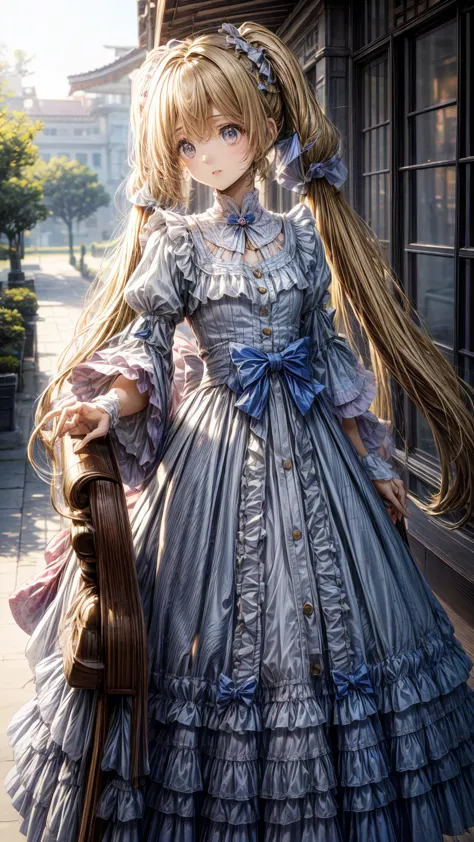 (​masterpiece),(top-quality:1.2),( 1 girl), EXQUISITE DETAILS , bright color ,Soft Tone,  warm atmosphere , Gentle lighting,Slender white body,(Black checked long skirt:1.3),( latest trend clothes ),(Blonde with twin tails in the middle:1.3), beautiful detailed blue eyes ,Pale skin, COWBOY SHOOTING , gentle smile touching your head,Overflowing with gentle and soft emotions,(遊歩道teeth花でいっぱいです), Warm golden glow, romantic, Rich and Colorful , teeth、 create a dreamy and elegant atmosphere,そして照明teeth柔らかく拡散されている,Makes her beauty more vivid,Silky to the touch, Movie Lighting
