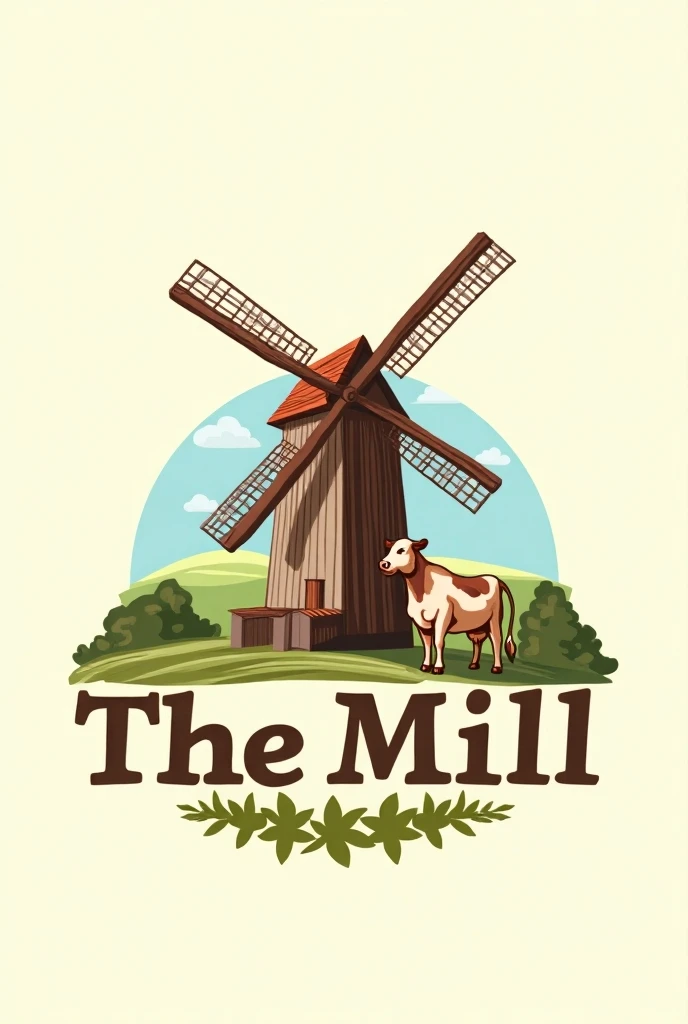   Logo for cheese company
 Let the mill be called. That there is a Dutch mill in the image , A cow and the title: The Mill . 