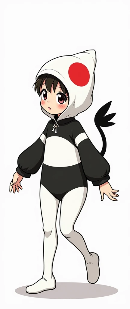 {the most kind and thinest asian teenager girl with beautiful cheeks wears white crane lycra turtleneck unitard catsuit with black crane tail and black crane costume wings and always wearing white seamless print lycra inner cap-like swimming cap hood-like ...