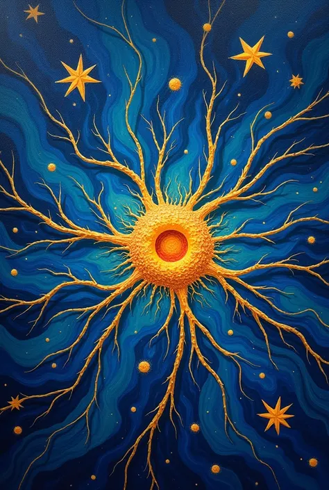 A histological slice portrait of a neuron in the style of Van Gohs Starry Night.