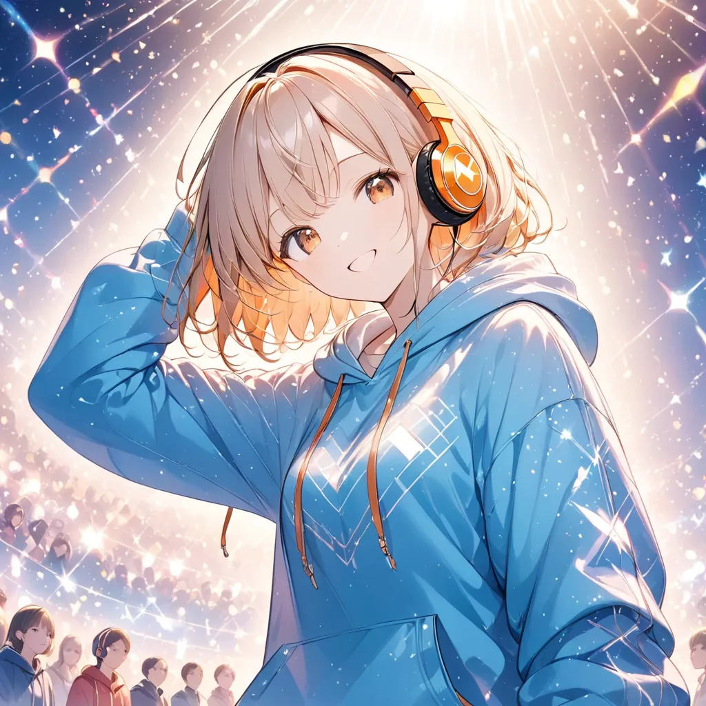 winking woman,  with orange and white hair {x} in a hoodie ,moesleeve hoodie, cute pose,shine瞳.shineアイハイライト,that&#39;shine,headp...