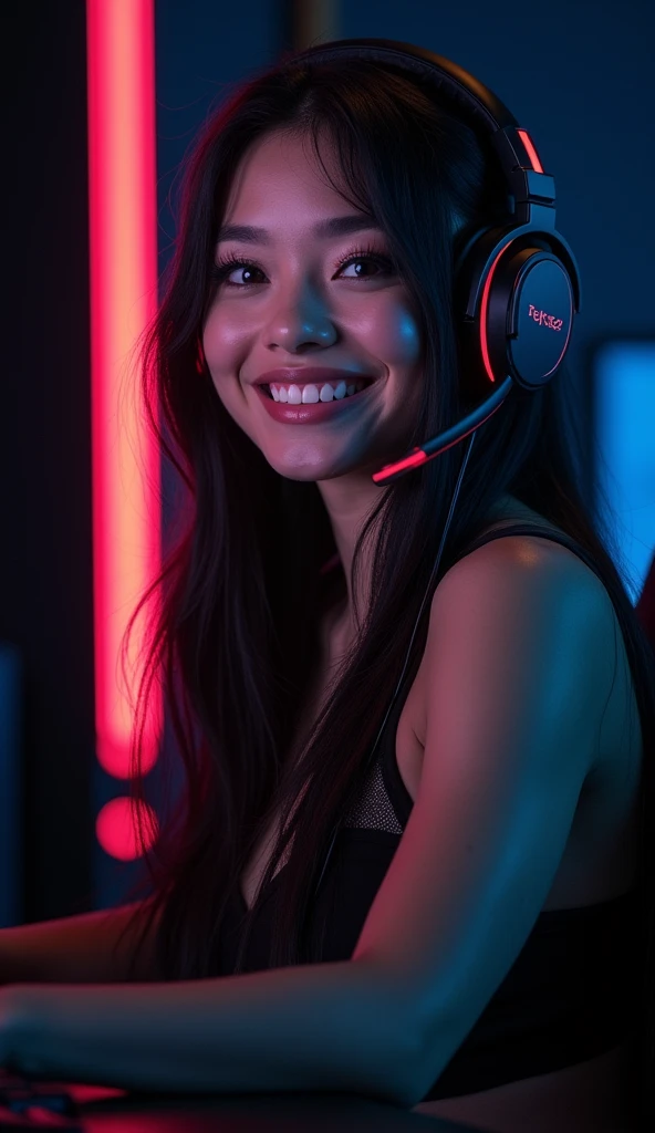 (solo:1.3), (fully black background:1.3), (background hex 000000:1.3), photo of 24 year old (naked:1.4)gamer girl, small waist, (wide hips:1.1), [slim:chubby:0.2], crisp sharp eyes,
Volumetric lighting, (dark background,:1.4), headset,
sexy long straight h...