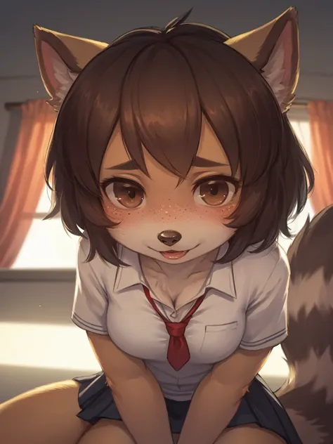 creepy geeky raccoon dog aunt , (Freckles:0.9) , Disheveled hair , loose body , Disheveled neat school uniform , sit , Teacher, Look glimpse my messy skin , Strange appearance , playing Silicon toy
, ( soft focus , Shallow focus , soft light , Cross Proces...