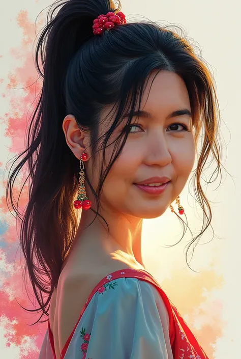 Malay Girl portrait, a painting of a woman Pencil Sketches by Albert Eckhout enchanting, colorfull, sticker of a full body picture of a beautyfull woman, highly detailed beautyfull face, short korean ponytail hairstyle, soul, digital illustration, approach...