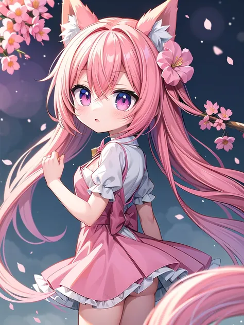 Nine snow-white foxtails  (1.0), Milk Foxtail (1.0), Nine-Tailed Fox狐特写, Nine-Tailed Fox, Nine-Tailed Fox, Pink hair and pink dress，Anime girl with flowers on her head, very Beautiful anime fox girl, Beautiful anime fox girl, beautiful fantasy anime , Gu W...