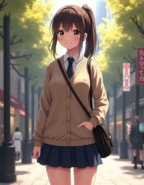 mix4, (16 K, Raw photography, Top image quality, ​masterpiece: 1.45), (realistic, Photorealistic: 1.37), one girls, 7．5, etc，cute little, A city scape,, profetional lighting, photon maping, Downtown Shibuya, physically-based renderingt, Gradient dark brown...