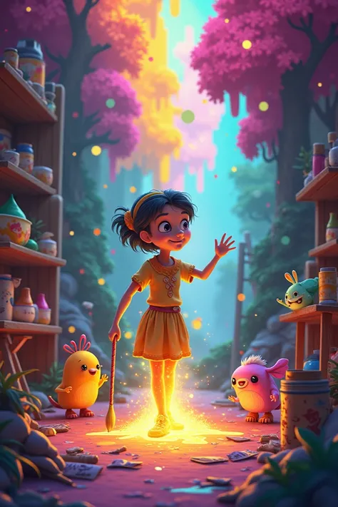 [Colorful animation and upbeat music]

Host (a lively and energetic young artist): "Hey, young adventurers! Welcome to Artastic Tales! Today, were going on an epic quest with a very special paintbrush!"



[Visuals of a messy art room, with paints and brus...