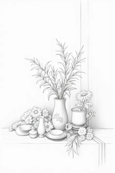 Pencil sketch of a beautiful still life 
