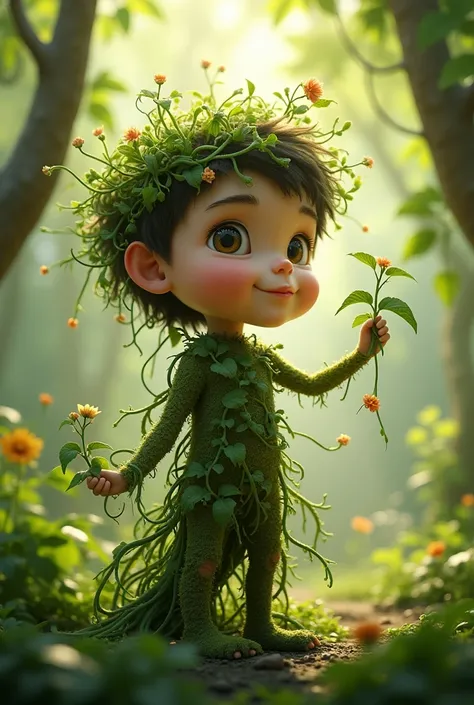 Boy with plant characteristics