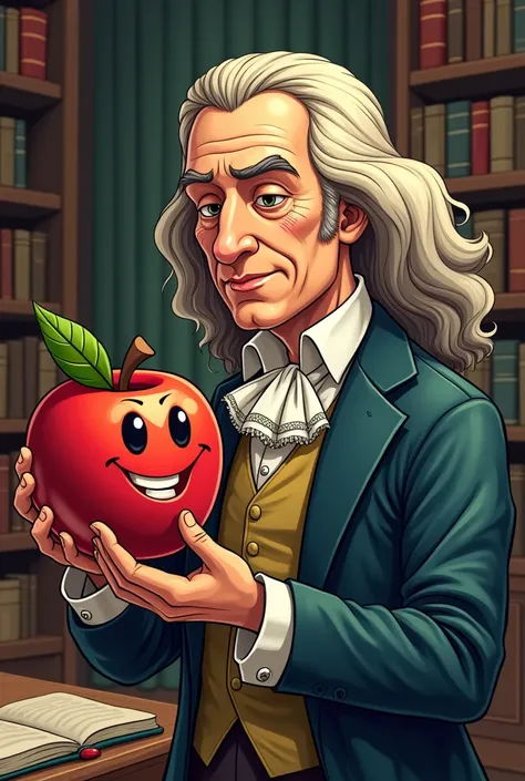 Newton holding an animated apple for a comic
