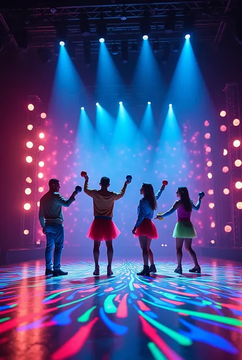 Stage with game of lights and group of four and maracás