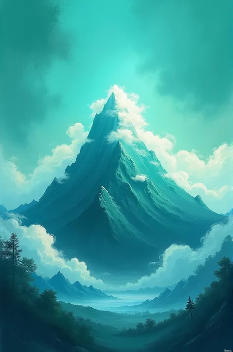  I want a wallpaper for the phone with a green paint-style background and a mountain in the middle of the screen,  but the mountain isnt made of rock or anything like , Its made of the sky . 