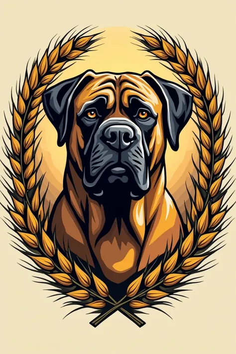 Logo for craft beer with the face of a bullmastiff and barley branches