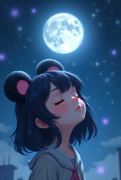  panda ears ,  1 girl,  close your mouth,  closed eyes,  glitter effect , bet，night，moon