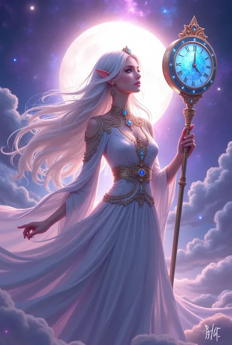 anime girl with long white hair and blue eyes in a purple space, portrait knights of zodiac girl, goddess of space and time, knights of zodiac girl, goddess of galaxies, beautiful celestial mage, albedo from the anime overlord, ((a beautiful fantasy empres...