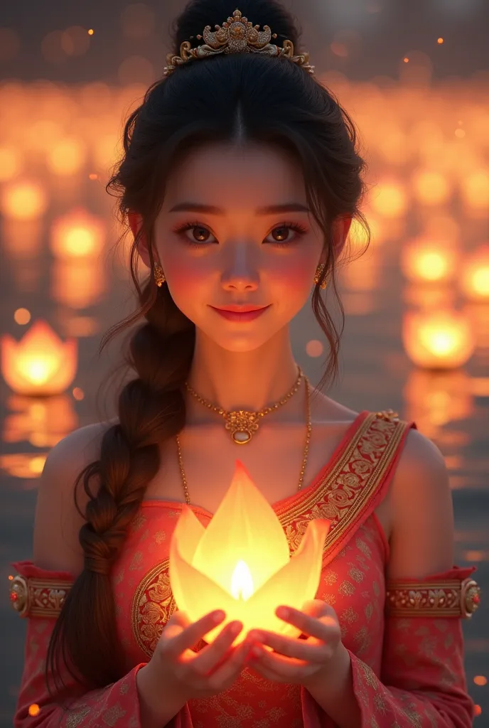 beautiful girl perfectly wearing thai costumes, charming faces. loi krathong is one of the most charming thai traditions in thai...