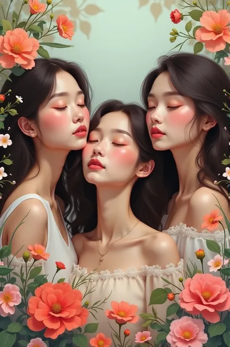 Pretty 3 woman with flowers