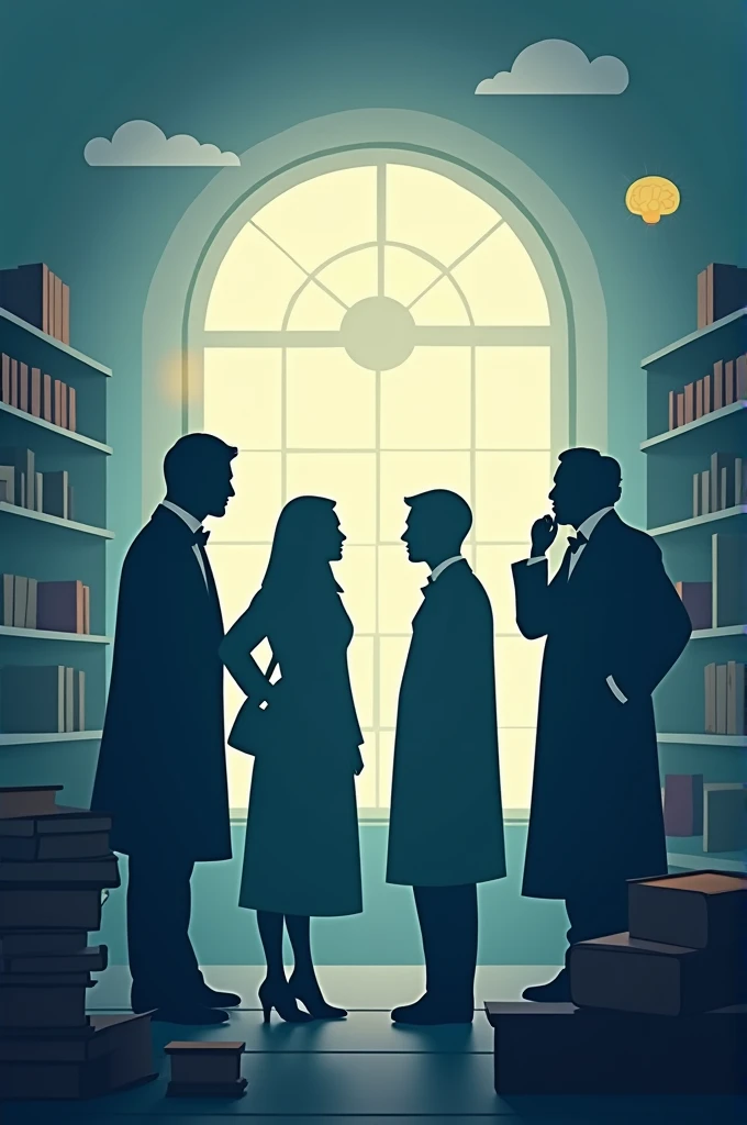 Please generate an image for the cover page of my assignment on Great Minds from Module 4 of My English Lab. The image should represent the theme of great thinkers and intellectual curiosity. You could include symbols like a light bulb, books, a brain, or ...