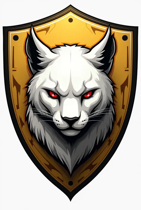 Generate an image for the logo of my airsoft group , The group is called U . t. p. A and the animal in the group is an albino Chilean puma, The shield is golden in color and it also has a puma 