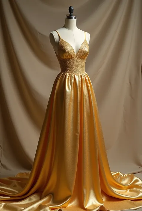 . Create a gold dress on a clothing mannequin model of the dress is hopefully it will fall on the linen fabric