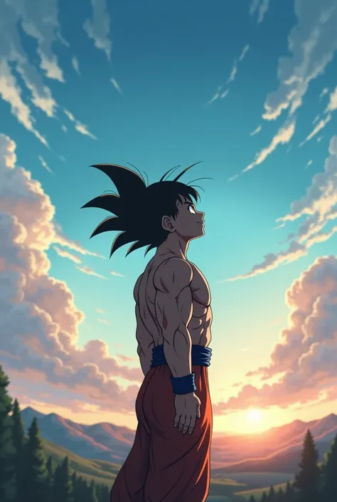 Goku with his back contemplating the sky 