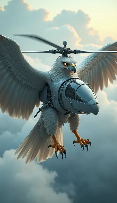 Here’s the image prompt featuring a fusion of an eagle and a helicopter:  

"A futuristic and imaginative depiction of a hybrid between a majestic eagle and a modern helicopter. The hybrid combines the powerful wings and sharp talons of an eagle with the r...