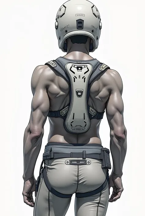 Futuristic rear-rock climbers safe harness sketch, back safeguard Shoulder to Waist  length and cage, and central back small size safe guard sketch by Copic markers like product design  drawing 