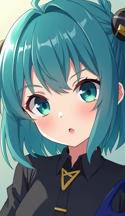  a close-up of a person with blue hair and a black shirt, ayaka genshin impact, portrait   girl knights of the zodiac  , Keqing de Genshin Impact, ayaka jogo genshin impact, Anime girl with blue-green hair, zhongli do impacto de genshin,   girl knights of ...