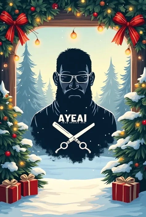 Drawing AYEAI BABERSHOP logo on Christmas background 