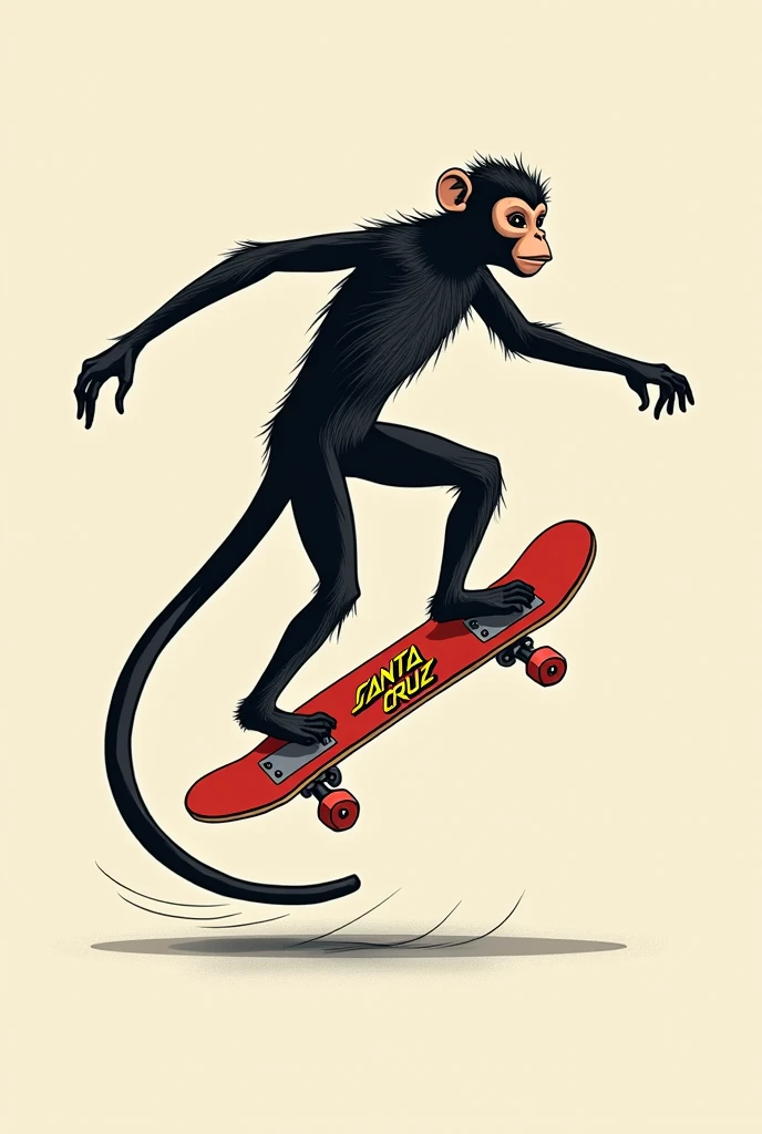 Black spider monkey riding Santa Cruz skateboard