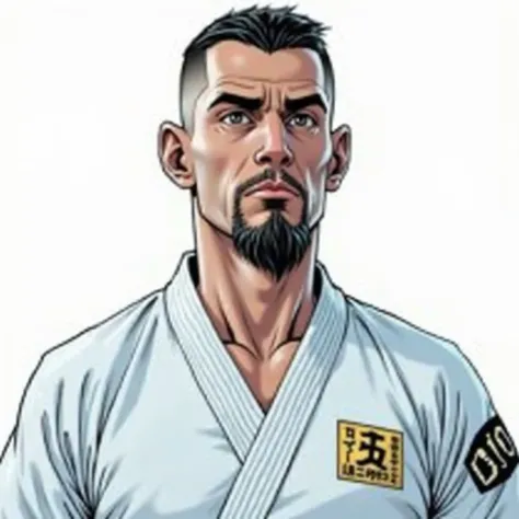 Wearing a Jiu Jitsu kimono,  round face, barba, comic hq, No laugh
