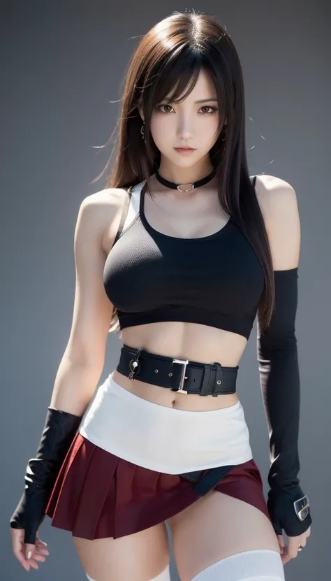  ( best quality, masterpiece),perfect anでomy,( Aesthetic ,very  Aesthetic ),Official style, ( ultra high resolution),  1 girl,  Tifa Lockhart ,  Final Fantasy ,( Beautiful Women).Tears,  black hair,  Low Tied Long Hair , red eyes, bangs,  white tank top ,g...