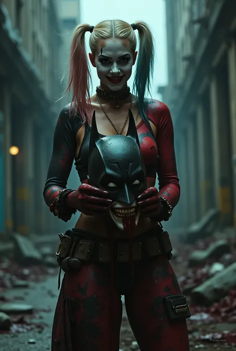 Harley Quinn holds Batman&#38;head 