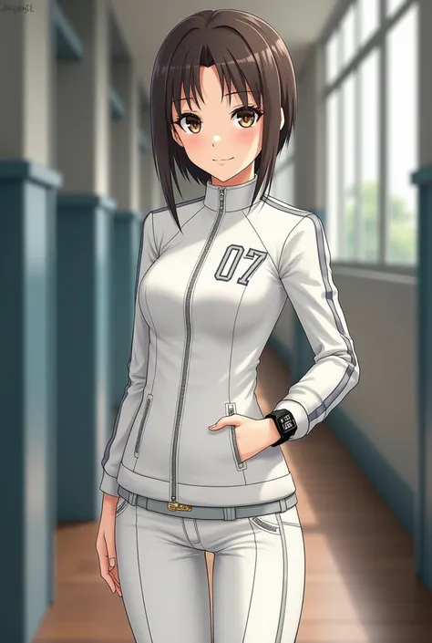 A short girl,  measuring about 1 ,55m. Your body is slender, but firm.  Her hair is smooth and dark brown .  She keeps them cropped at shoulder height ,  generally attached to a low ponytail ,  leaving only a few loose locks that frame her face .  Her eyes...