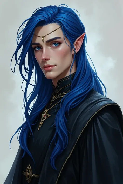 full-length so you can see the legs , full-face elf with dark blue hair and lapis lazuli eyes, character portrait, inspired by Kieran Yanner , tumblr, fantasy art, a portrait of Male Elf,  handsome male elf , Male Elf,  Caleb from Critical RPG,  handsome a...