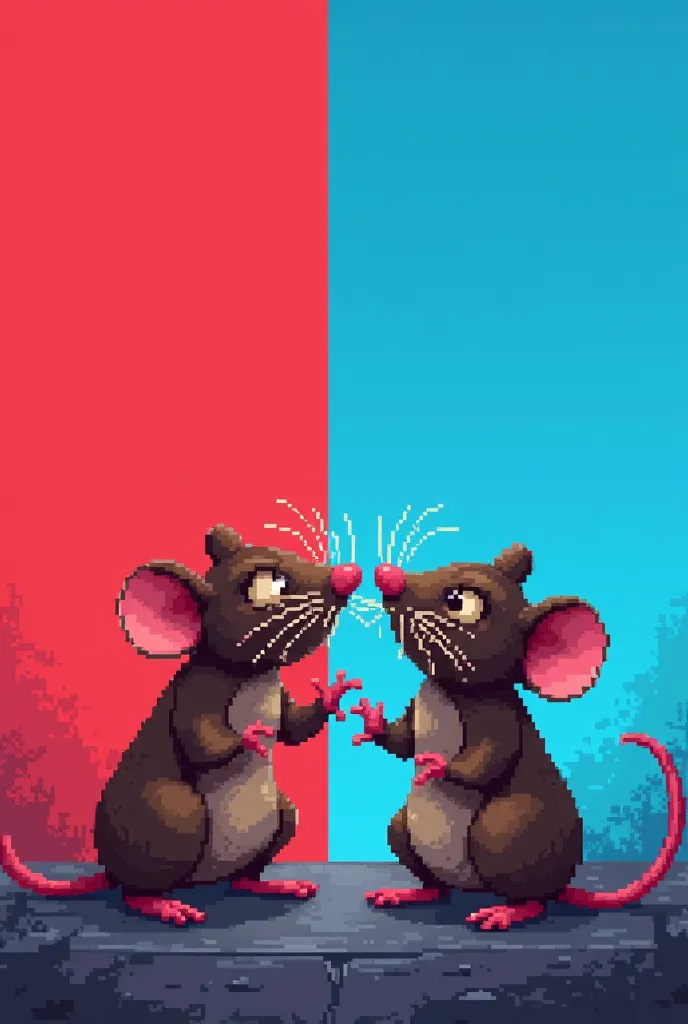 2 rats with pixelart with red and blue background