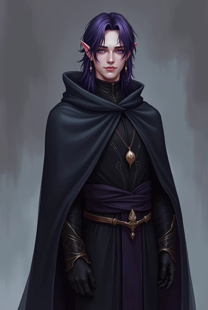 full-length so you can see the legs , full-face elf with dark purple hair and moon eyes, character portrait, inspired by Kieran Yanner , tumblr, fantasy art, a portrait of Male Elf,  handsome male elf , Male Elf,  Caleb from Critical RPG,  handsome androgy...