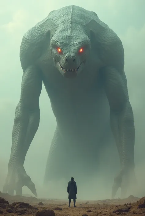 Snake giant colossus,behind a man