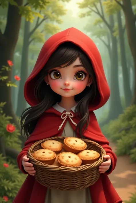  in a Little Red Riding Hood costume, holding a basket of pies