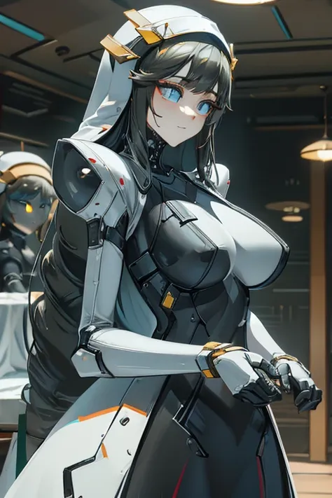 (masterpiece),(Highest quality),(Super detailed),(Best illustrations),(Best Shadow),(Absurd),(Detailed Background),(so beautiful), 16K, 8K, 4K,(Best Shadow),empty eyes,robotization,woman ,big bust,Robot Joint ,Metal skin,Black Suit,long hair,a black suit t...