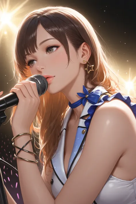 ((  best quality)), ((masterpiece)), (   Details),Realistic, 1 girl, Live Music,Idol,light,