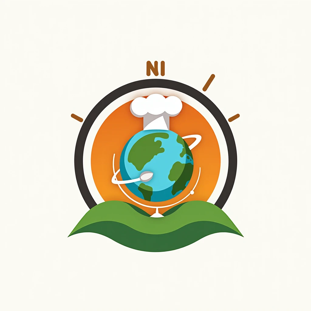 "Create a clean and vibrant 2D logo for a YouTube channel called Cook & Explore with Khushi. The logo should feature a combination of cooking and travel elements. Incorporate a chefs hat on top of a globe or compass to symbolize cooking and exploration. Th...