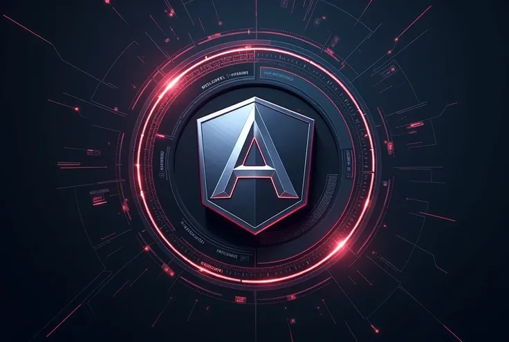  icon colors Technological cover for Angular Developer course, Angular . Circle around the icon like Jarvis.