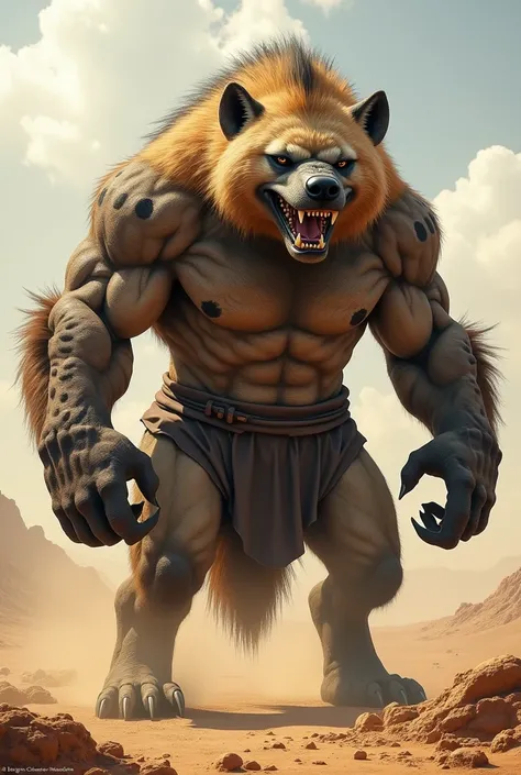 a huge muscular anthropomorphic hyena