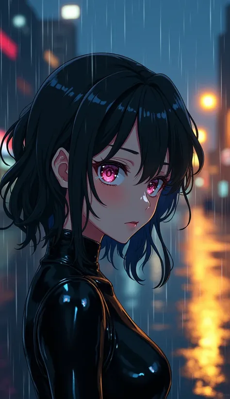 “Anime-style close-up of characters standing in the middle of a wet street during autumn or rainy daytime, exuding a stylish and dramatic ‘gyaru’ aesthetic. The scene is emotionally intense, focusing on the characters’ faces in the center of the frame. The...