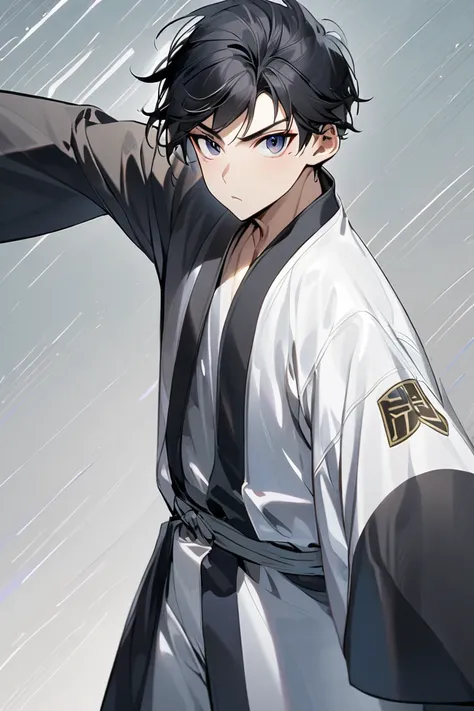 Character: Young man: 180 cm tall, black hair, wearing a karate uniform