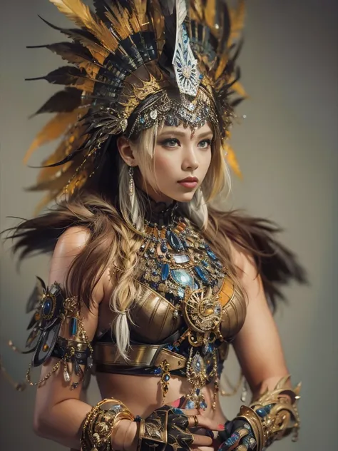 Beautiful woman in an insanely complex Amazon warrior costume